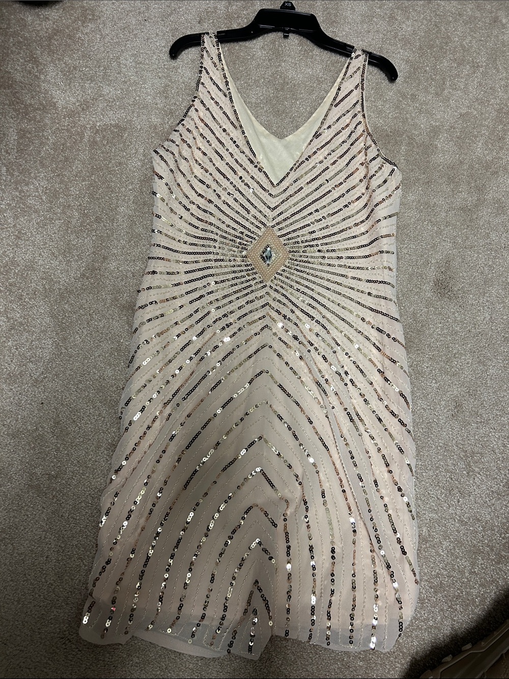 Great Gatsby style Sleeveless Embellished V-Neck Cocktail Dress in Champagne